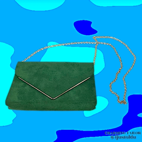 Charming Tailor Fx Suede Evening Handbag Crossbody Envelope Clutch | Chain Strap - Picture 5 of 11